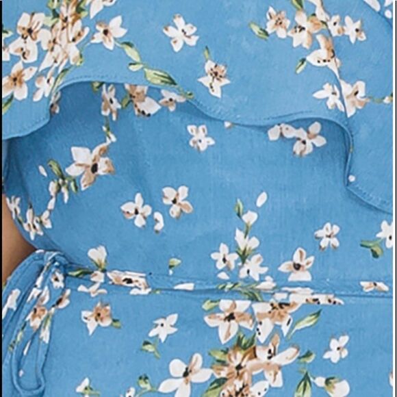 🆕 Blue Floral Wrap Dress Med Lg - Picture 7 of 8